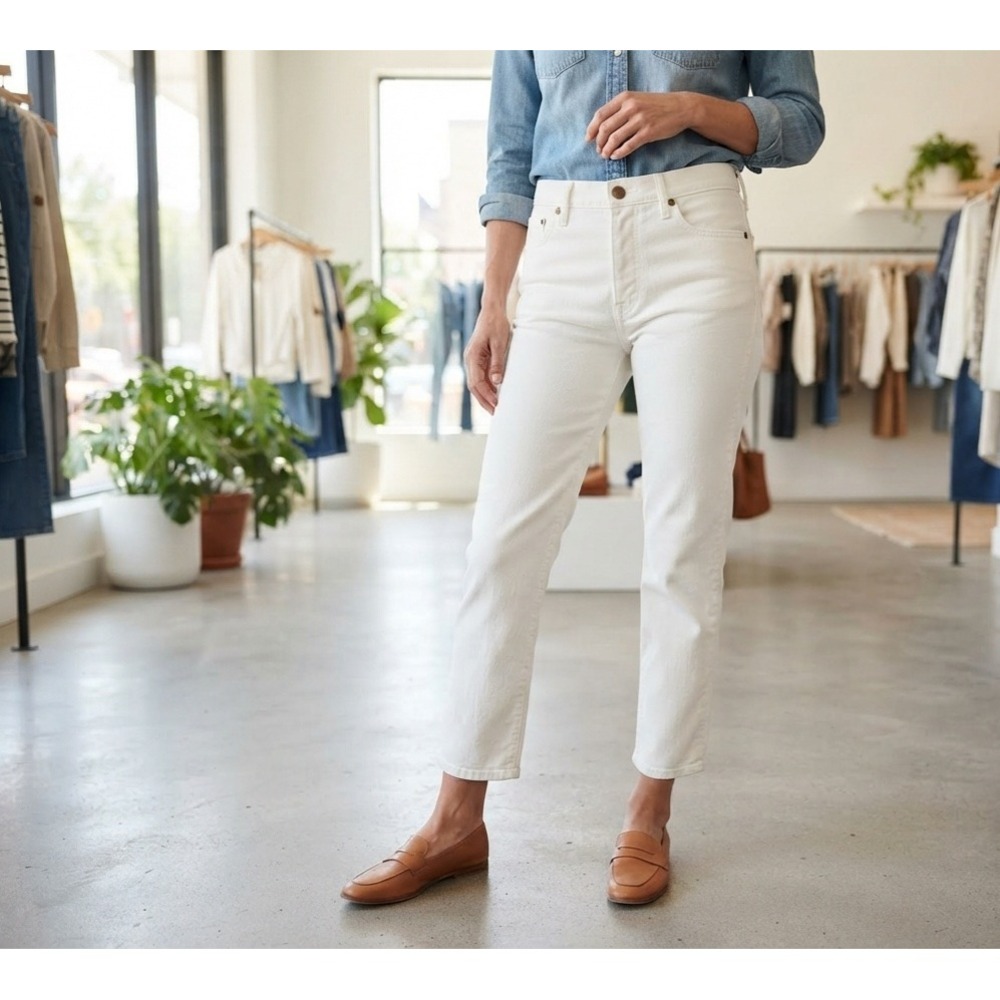 Gap Khakis Straight Leg White Chino Pants Womens 8 High Rise Stretch Cotton